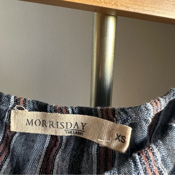 Aus Brand Morrisday The Label Linen Stripes Tie Straps Off Shoulder Top in Navy - Picture 8 of 9